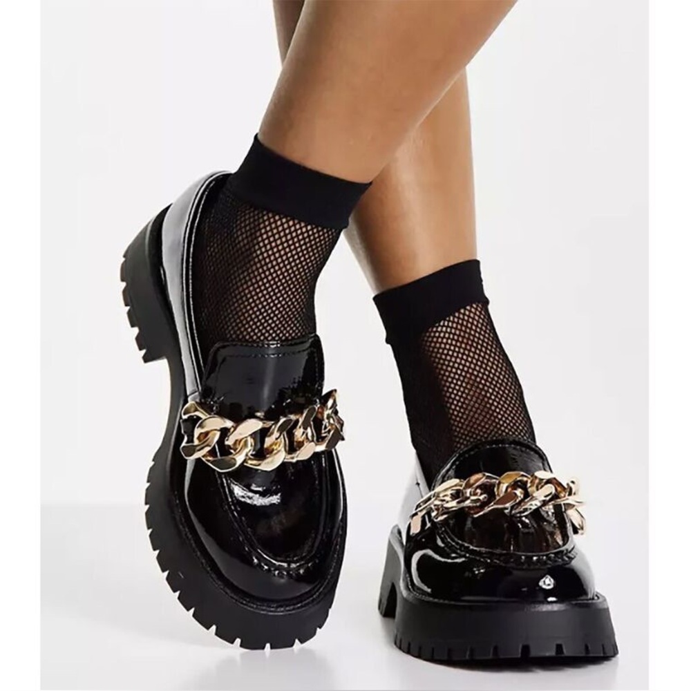 Guess Black and Gold Chunky Platform Loafers